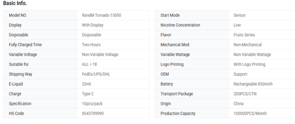 Vaper 15K Randm Tornado 15000 10pcs